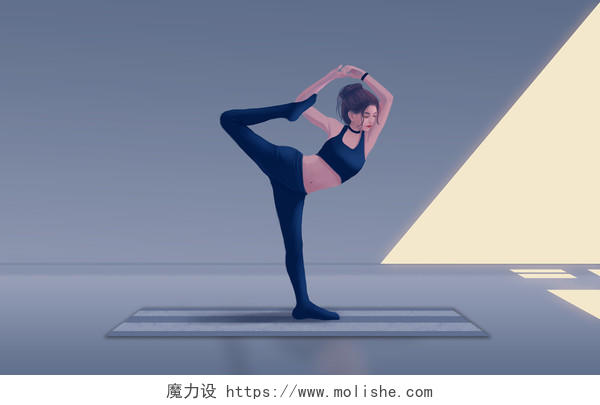 瑜伽健身运动手绘写实人物插画海报